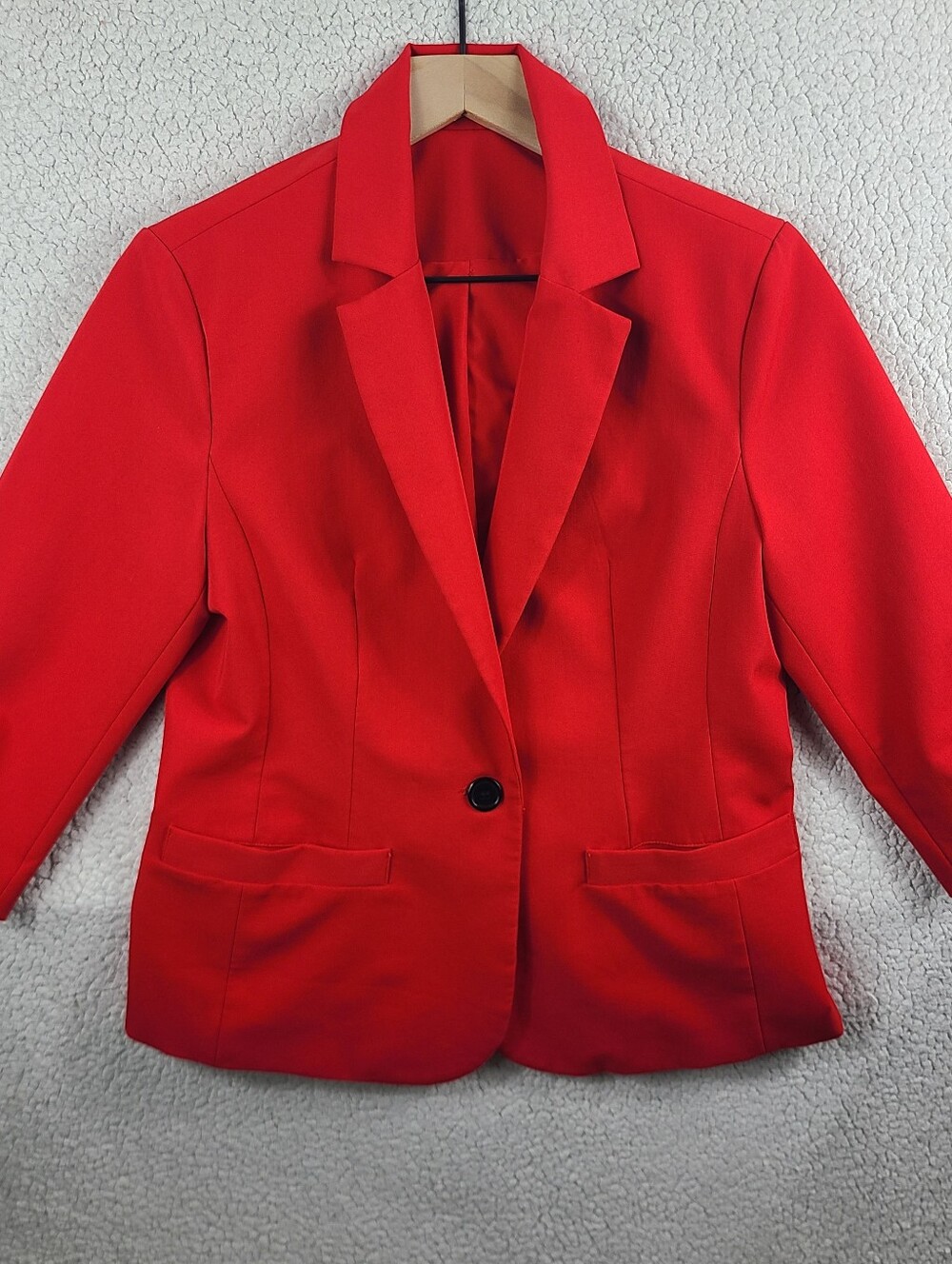 Red Ruched Sleeve Blazer Women's Small One Button Career Office Jacket